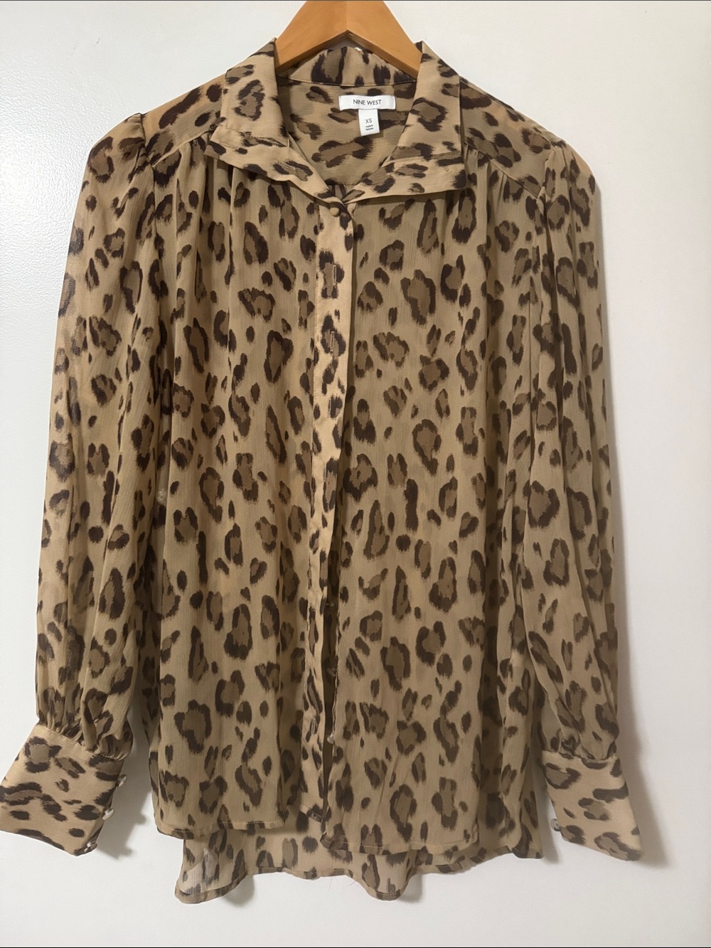Nine West Leopard Print Button-Down Blouse - Tan & Brown
